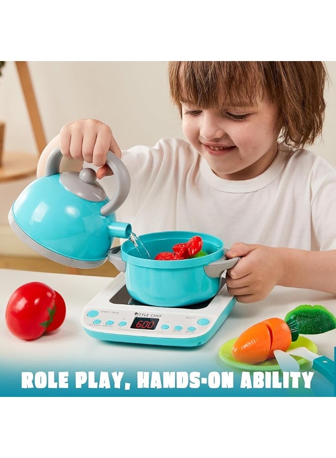 JOYIN Play Food Set for Kids Kitchen, Pretend Food for Toddlers 1-3, Play Kitchen Appliances with Pots, Pans, Induction Cooker, Cutting Vegetables, Fake Food, Gift for Boys and Girls, Cooking Toy Set