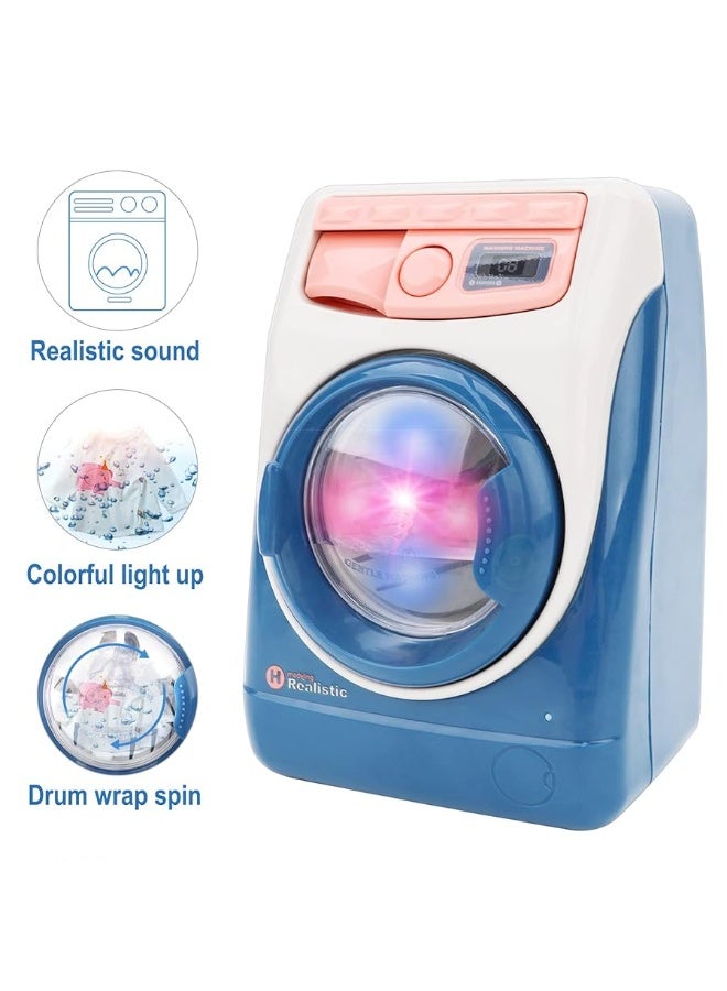deAO Washing Machine Toy for Kids Dollhouse Furniture Pretend Play Household Appliance Realistic Sounds with Lights Laundry Play Set with Rotatable Roller for Children Birthday Presentâ€¦