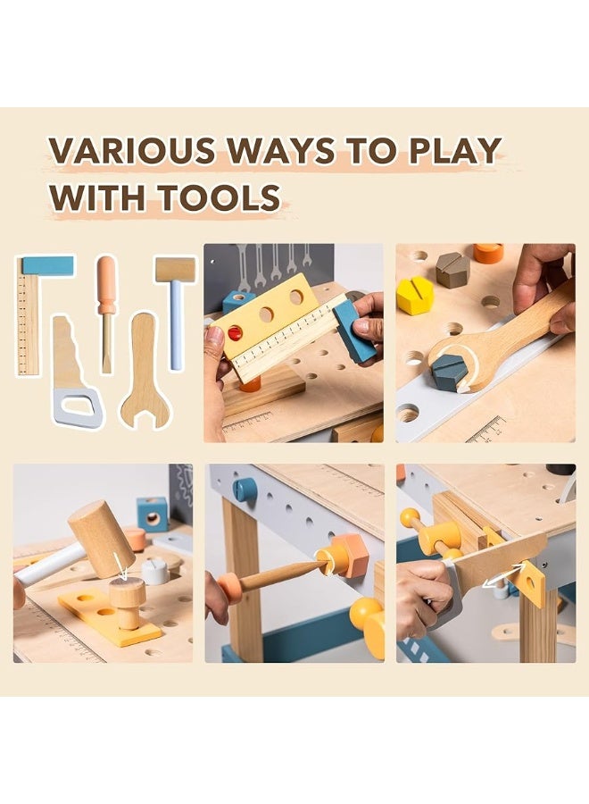 ROBUD Wooden Tool Workbench for Kids Toddlers Toy Tools Set Gift for 3 4 5 6 7 Years Old and Up