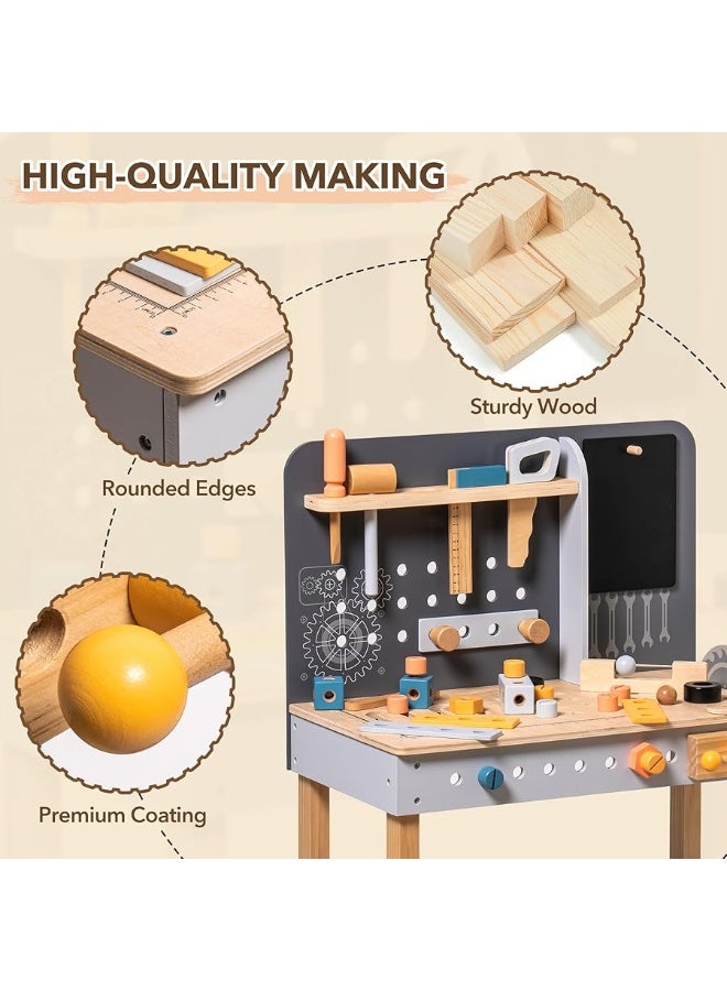 ROBUD Wooden Tool Workbench for Kids Toddlers Toy Tools Set Gift for 3 4 5 6 7 Years Old and Up