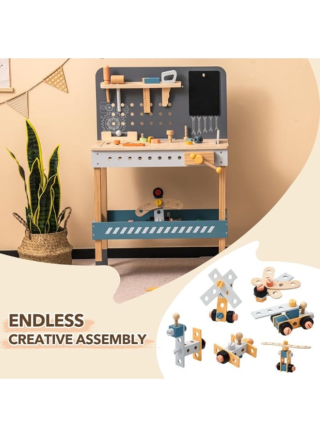 ROBUD Wooden Tool Workbench for Kids Toddlers Toy Tools Set Gift for 3 4 5 6 7 Years Old and Up