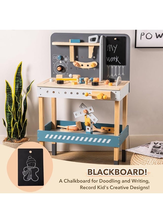 ROBUD Wooden Tool Workbench for Kids Toddlers Toy Tools Set Gift for 3 4 5 6 7 Years Old and Up