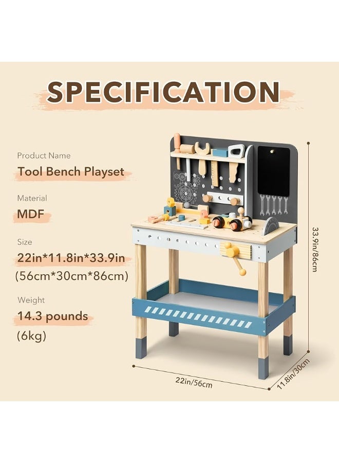 ROBUD Wooden Tool Workbench for Kids Toddlers Toy Tools Set Gift for 3 4 5 6 7 Years Old and Up