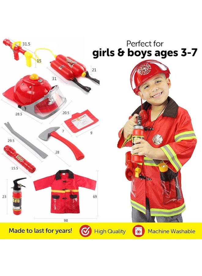 Liberty Imports 12 Piece Kids Fireman Costume Gear Firefighter Chief Dress Up Clothes for Role Play Toy Set with Backpack Water Gun, Fire Extinguisher and Accessories