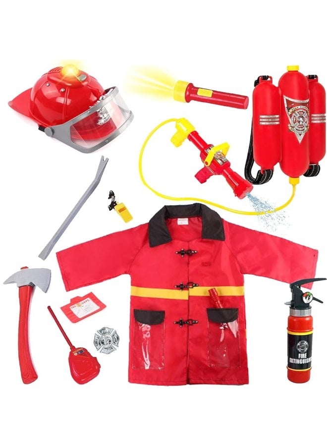 Liberty Imports 12 Piece Kids Fireman Costume Gear Firefighter Chief Dress Up Clothes for Role Play Toy Set with Backpack Water Gun, Fire Extinguisher and Accessories