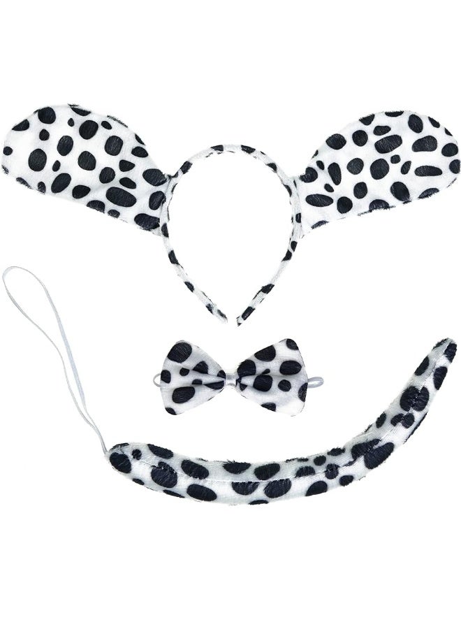 Skeleteen Dalmatian Dog Costume Set - Black and White Dog Ears Headband, Bowtie and Tail Accessories Set for Dog Costumes for Toddlers and Kids