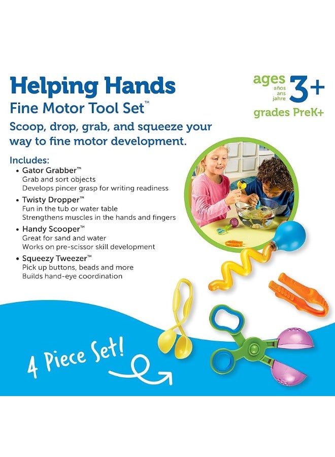 Learning Resources Helping Hands Fine Motor Tool Set Toy  4 Pieces Ages 3 Fine Motor and Sensory Play Toys Toddler Tweezers Sensory Bin Toys