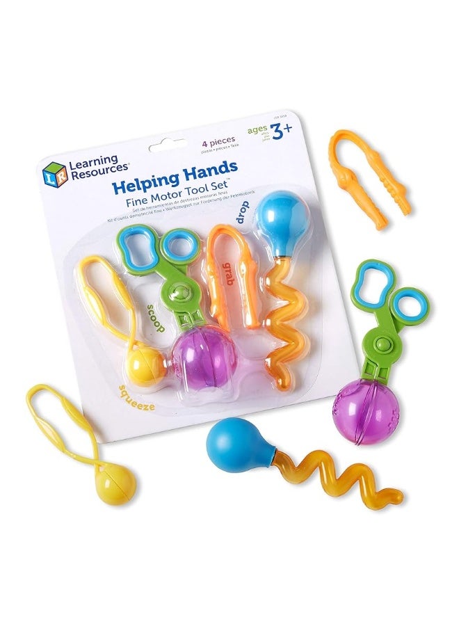 Learning Resources Helping Hands Fine Motor Tool Set Toy  4 Pieces Ages 3 Fine Motor and Sensory Play Toys Toddler Tweezers Sensory Bin Toys