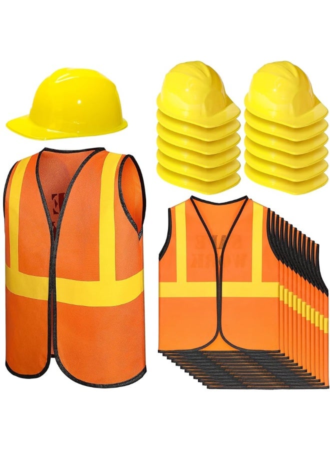 24 Pieces Construction Worker Costume Construction Role Play Set Including Construction Vest and Hat Construction Birthday Party Costume Supplies for Dressing Construction Party