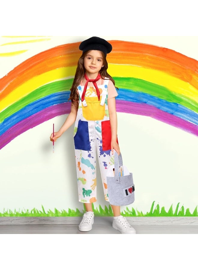 Tacobear Kids Artist Costume with Overalls Beret Beard Bow Tie Paint Bucket Brush, Halloween Career Day Outfit for Boys Girls