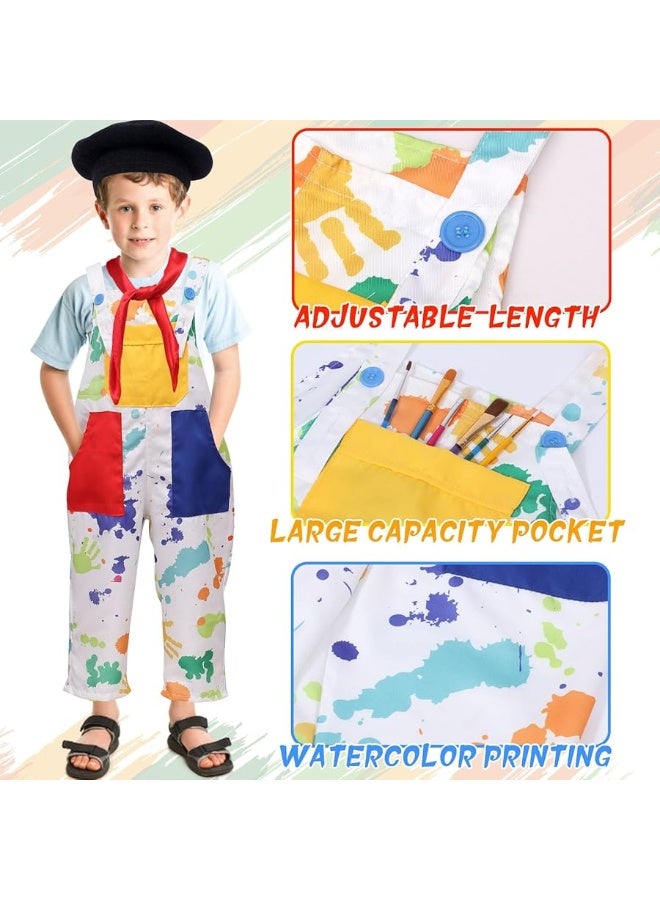 Tacobear Kids Artist Costume with Overalls Beret Beard Bow Tie Paint Bucket Brush, Halloween Career Day Outfit for Boys Girls