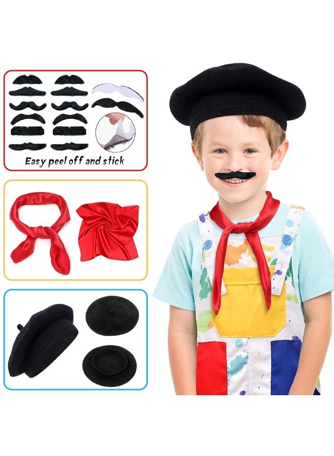 Tacobear Kids Artist Costume with Overalls Beret Beard Bow Tie Paint Bucket Brush, Halloween Career Day Outfit for Boys Girls
