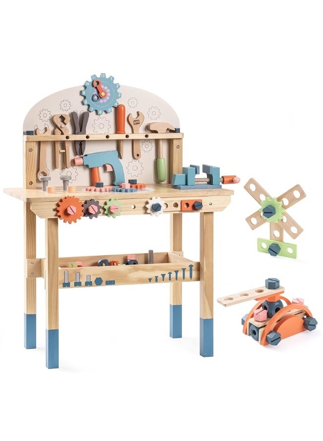 ROBOTIME Kids Tool Bench Set- Large Wooden Work Bench Construction Toys, Workshop w/Kid Toys Tool Set (41 Pieces) for Toddlers Boys Girls Age 3 4 5 6 7