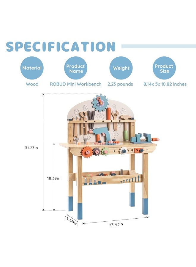 ROBOTIME Kids Tool Bench Set- Large Wooden Work Bench Construction Toys, Workshop w/Kid Toys Tool Set (41 Pieces) for Toddlers Boys Girls Age 3 4 5 6 7