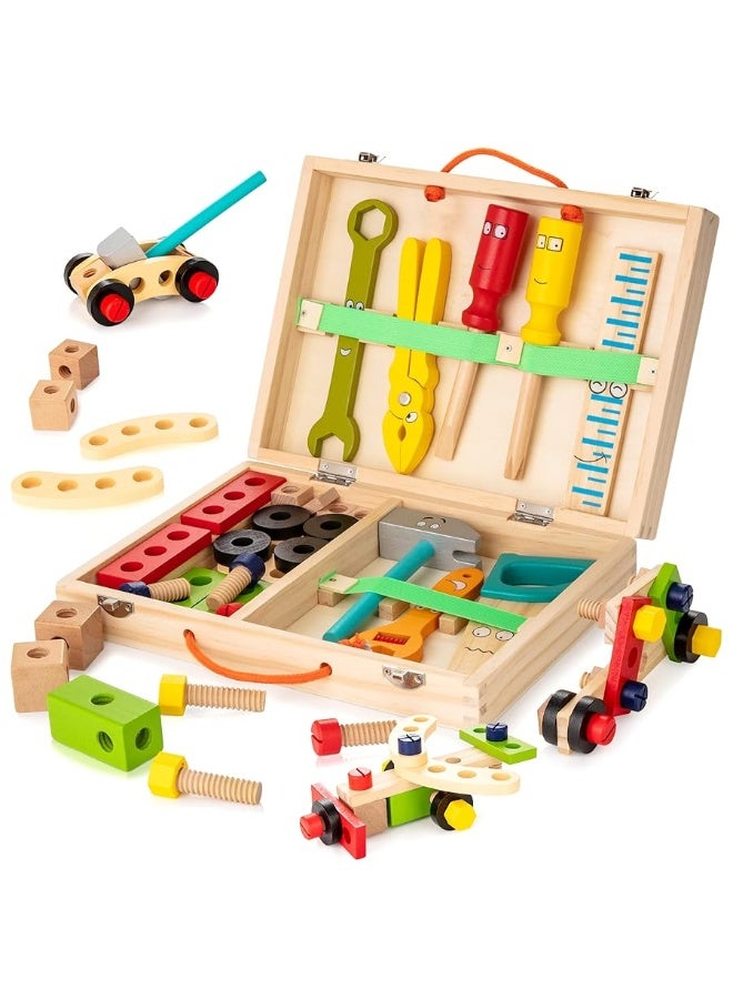 KIDWILL Tool Kit for Kids, Wooden Toddler Tools Set Including Tool Box & DIY Stickers, Montessori Educational STEM Construction Toys for 3 4 5 6 7 Years Old Boys Girls, Best Birthday Gift for Kids