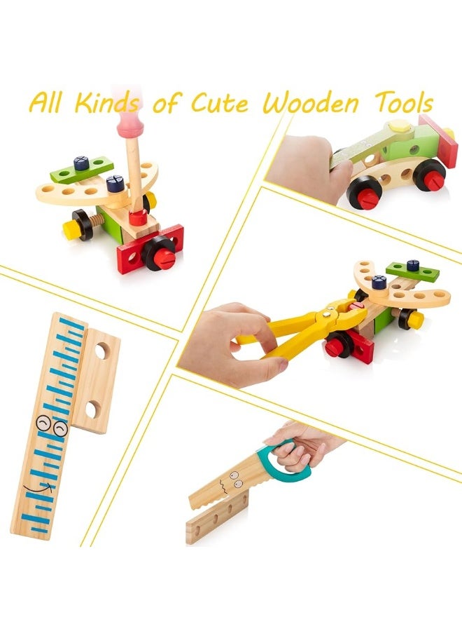 KIDWILL Tool Kit for Kids, Wooden Toddler Tools Set Including Tool Box & DIY Stickers, Montessori Educational STEM Construction Toys for 3 4 5 6 7 Years Old Boys Girls, Best Birthday Gift for Kids