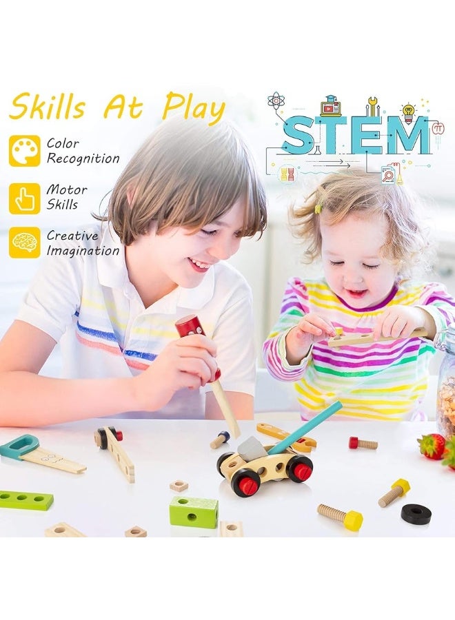 KIDWILL Tool Kit for Kids, Wooden Toddler Tools Set Including Tool Box & DIY Stickers, Montessori Educational STEM Construction Toys for 3 4 5 6 7 Years Old Boys Girls, Best Birthday Gift for Kids