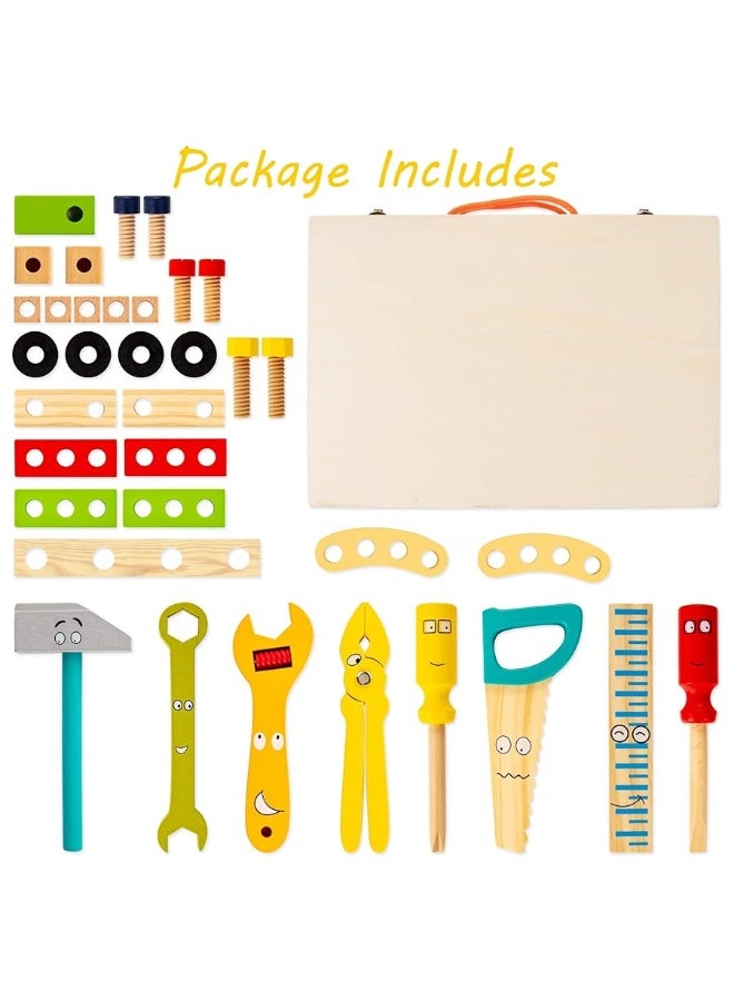KIDWILL Tool Kit for Kids, Wooden Toddler Tools Set Including Tool Box & DIY Stickers, Montessori Educational STEM Construction Toys for 3 4 5 6 7 Years Old Boys Girls, Best Birthday Gift for Kids