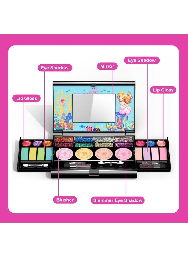 Tomons Kids Makeup Kit for Girl,Mermaid Makeup for Kids,Safe& Non-Toxic Make Up for Little Girls Gift Kids Child Toddler Toys for Age 3 4 5 6 7 8 10 Years Old Birthday