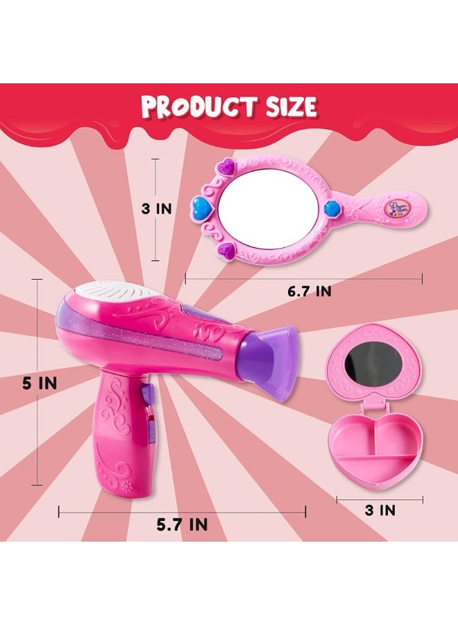 JOYIN 17Pcs Girls Beauty Salon Set, Pretend Play Doll Hair Stylist Toy Kit with Hairdryer, Mirror, Curling Iron and Other Accessories for Kids Toddler Fashion Cutting Makeup Party Favor, Birthday Gift