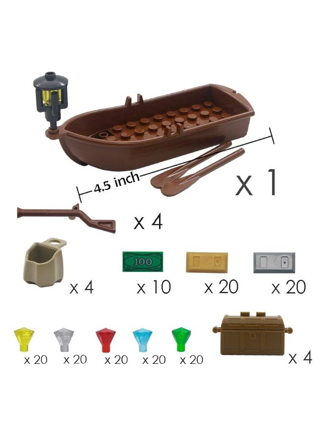 Pirate Accessories Money - Treasure Chest Building Block Bricks Pack, Money Gold Bar, Gems Diamonds, Jewels with Pirate Boat Ship People Parts, Building Bricks Set