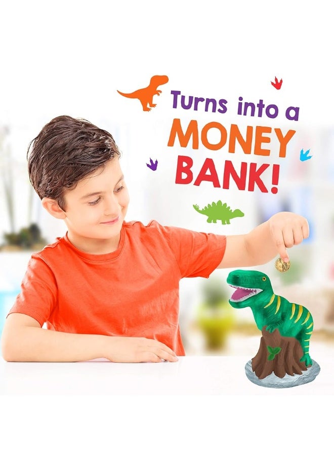 Original Stationery Paint Your Own Dinosaur Money Bank, Awesome Craft Kit with 13 Paint Colors, Roarsome Crafts for Kids and Fun Birthday Gift Idea