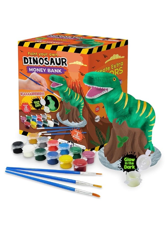 Original Stationery Paint Your Own Dinosaur Money Bank, Awesome Craft Kit with 13 Paint Colors, Roarsome Crafts for Kids and Fun Birthday Gift Idea