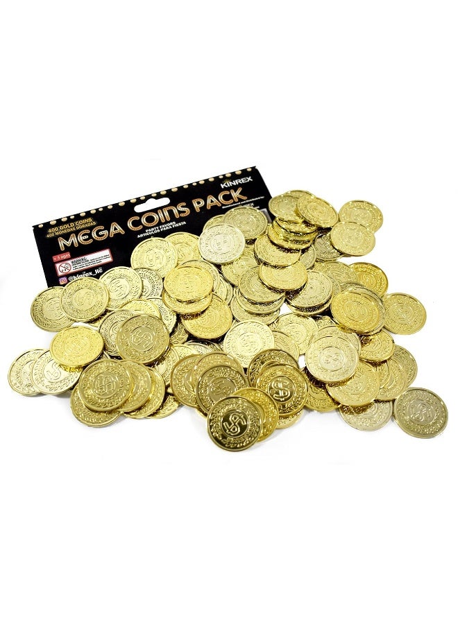 KINREX Plastic Gold Coins â€“ St Patricks Day Realistic Bulk Prop Money for Kids, Toddler, Party, Games, Crafts, Reward, Teachers, Classroom Pretend Play Toys, 400 Count Fake Coins Set