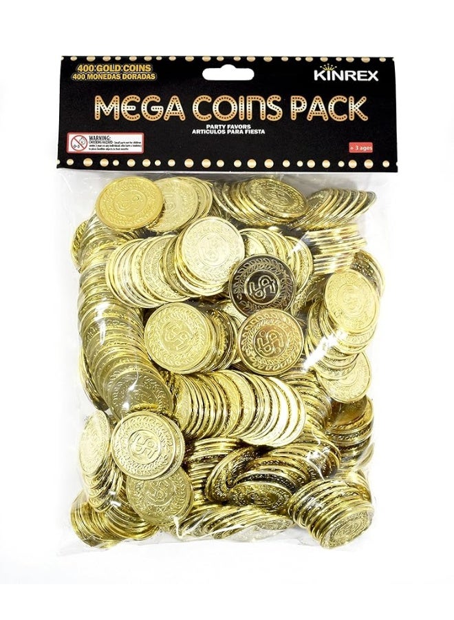 KINREX Plastic Gold Coins â€“ St Patricks Day Realistic Bulk Prop Money for Kids, Toddler, Party, Games, Crafts, Reward, Teachers, Classroom Pretend Play Toys, 400 Count Fake Coins Set