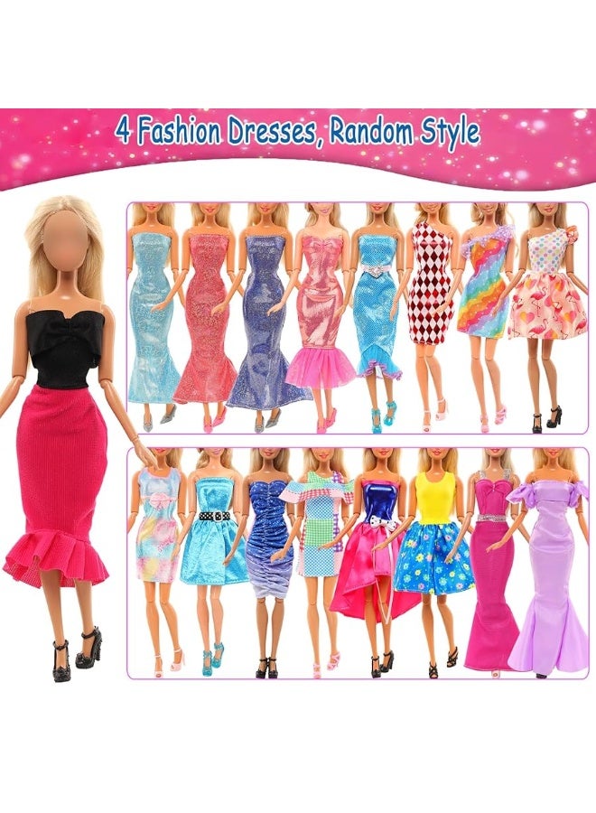 BARWA Lot 36 Items 3 Fashion Dresses 3 Casual Tops and Pants Outfits 6 Pcs Mini Dresses with 1 Bags 10 Shoes, 13 Accessories for 11.5 Inch Girl Doll Birthday Xmas