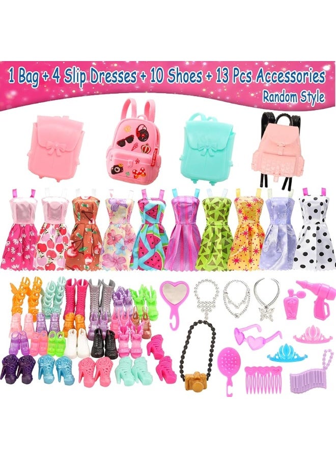 BARWA Lot 36 Items 3 Fashion Dresses 3 Casual Tops and Pants Outfits 6 Pcs Mini Dresses with 1 Bags 10 Shoes, 13 Accessories for 11.5 Inch Girl Doll Birthday Xmas