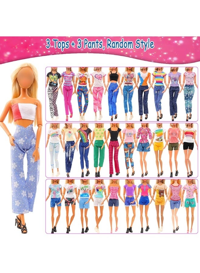 BARWA Lot 36 Items 3 Fashion Dresses 3 Casual Tops and Pants Outfits 6 Pcs Mini Dresses with 1 Bags 10 Shoes, 13 Accessories for 11.5 Inch Girl Doll Birthday Xmas