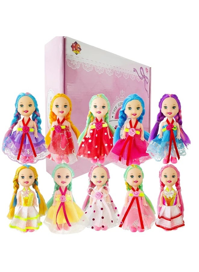 10 Sets of 4-Inch Mini Girl Dolls with Handmade Clothes & Doll Shoes