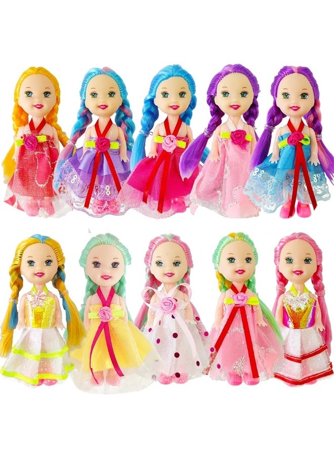 10 Sets of 4-Inch Mini Girl Dolls with Handmade Clothes & Doll Shoes