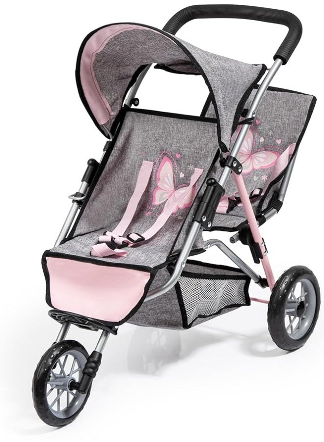 Bayer Design Dolls Twin 3 Wheel Jogger, Grey, Pink