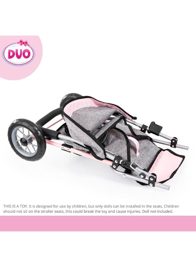 Bayer Design Dolls Twin 3 Wheel Jogger, Grey, Pink