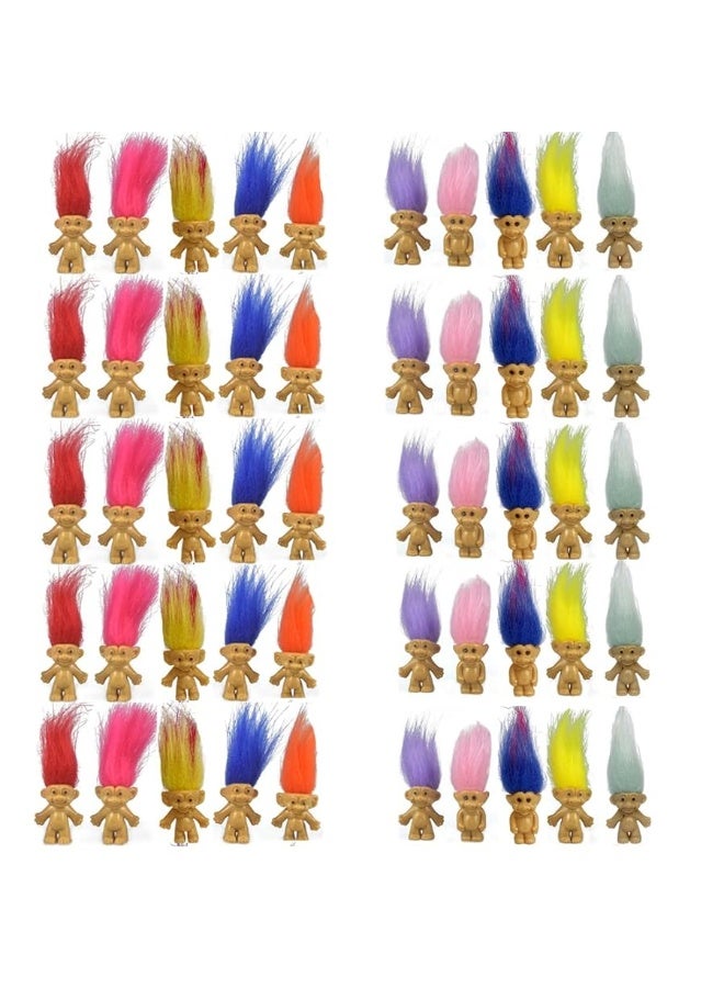 50PCS Lucky Mini Troll Dolls, Mini Action Figures PVC Vintage 1.2