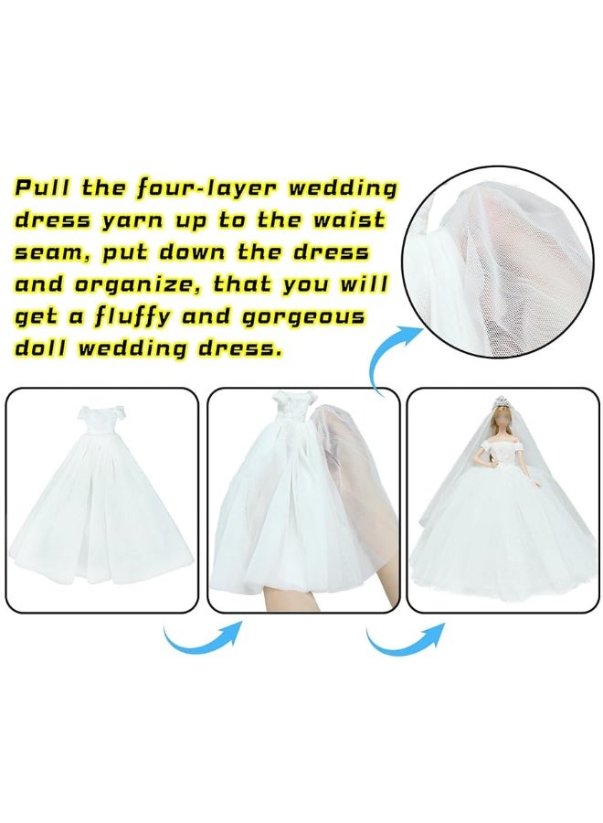 BJDBUS Wedding Set White Dress Bridal Veil and Groom Formal Suit Outfit for Boys Girl 11.5 in. Doll Clothes