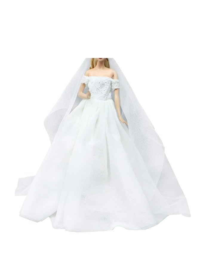 BJDBUS Wedding Set White Dress Bridal Veil and Groom Formal Suit Outfit for Boys Girl 11.5 in. Doll Clothes