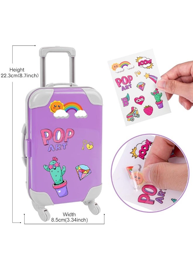 18 Inch Doll Clothes and Accessories School Supplies Playset and Makeup Accesscories Doll Travel Suitcase Set Including Coat,Dress,Suitcase,Hairpin,Hair Ring,Stickers,Makeup Set (No Doll)