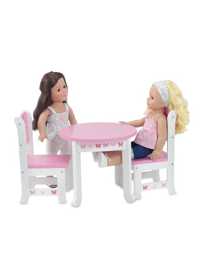 Emily Rose 18 Inch Doll Kitchen Table and 2 Chair Dining Set | 18-in Doll Furniture Accessory - Butterfly Theme