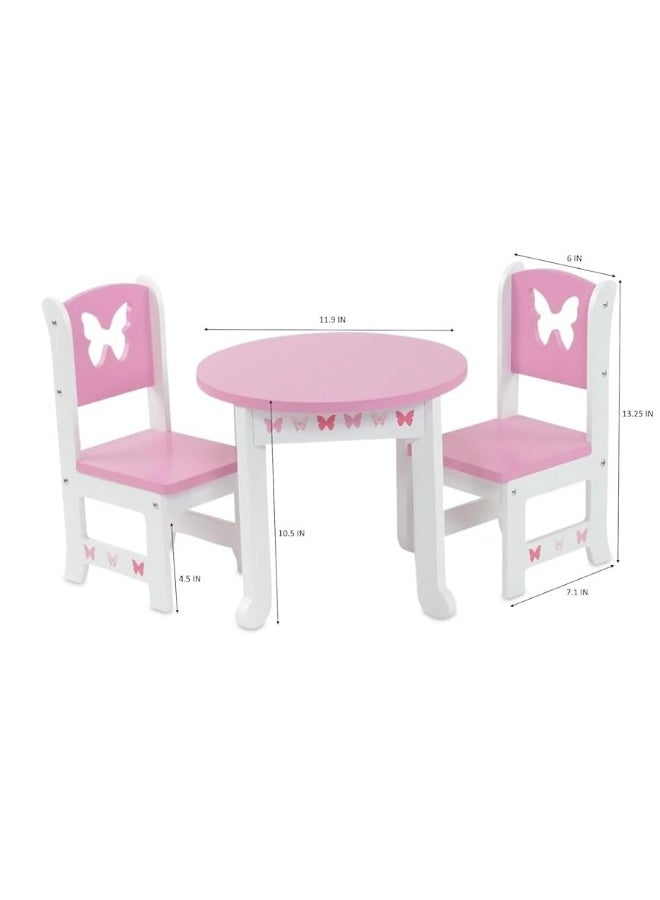 Emily Rose 18 Inch Doll Kitchen Table and 2 Chair Dining Set | 18-in Doll Furniture Accessory - Butterfly Theme