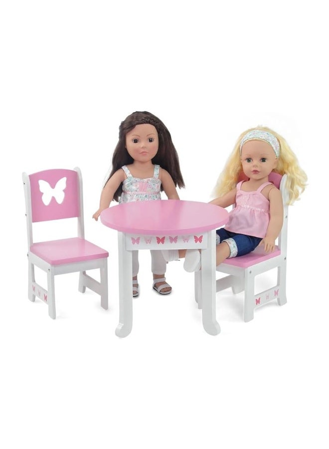 Emily Rose 18 Inch Doll Kitchen Table and 2 Chair Dining Set | 18-in Doll Furniture Accessory - Butterfly Theme