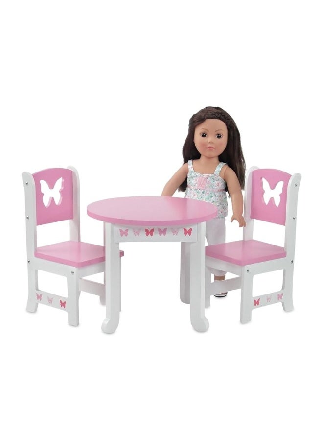 Emily Rose 18 Inch Doll Kitchen Table and 2 Chair Dining Set | 18-in Doll Furniture Accessory - Butterfly Theme