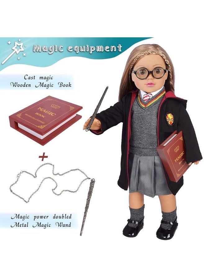 Magic School Uniform Inspired Costume Doll Clothes Clothing Outfits Accessories Set 10 Pcs for 18 inch Girl Dolls