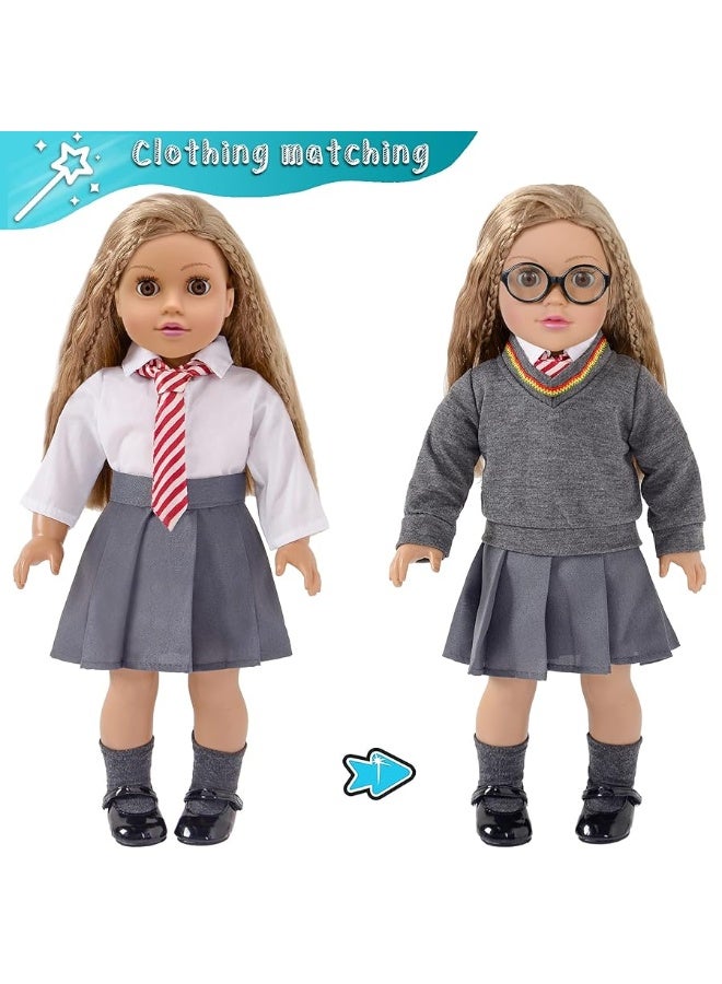 Magic School Uniform Inspired Costume Doll Clothes Clothing Outfits Accessories Set 10 Pcs for 18 inch Girl Dolls