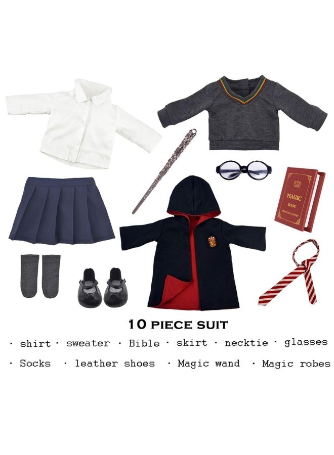 Magic School Uniform Inspired Costume Doll Clothes Clothing Outfits Accessories Set 10 Pcs for 18 inch Girl Dolls