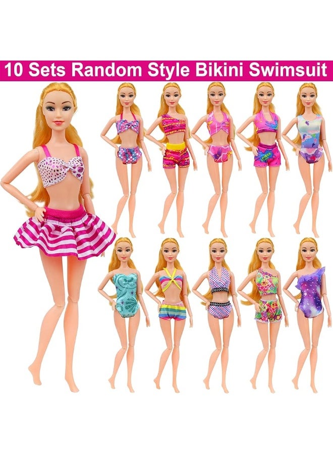 Ecore Fun 35 PCS Doll Clothes Swimwear Beach Bathing Kit Including 10 Bikini Swimsuit 2 Swimming Ring 4 Fashion Glasses 10 Pairs Shoes 1 Surf Skateboard 8 Doll Accessories for 11.5 Inch Doll