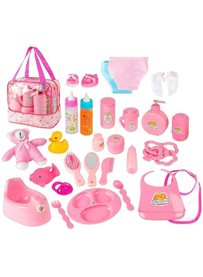 fash n kolor Doll Feeding Set | Set Includes Baby Doll, Doll Diapers, Diaper Bag, Magic Bottles, Potty and Bath Toys | 26 Changing and Other Accessories for 3+ Years Kids