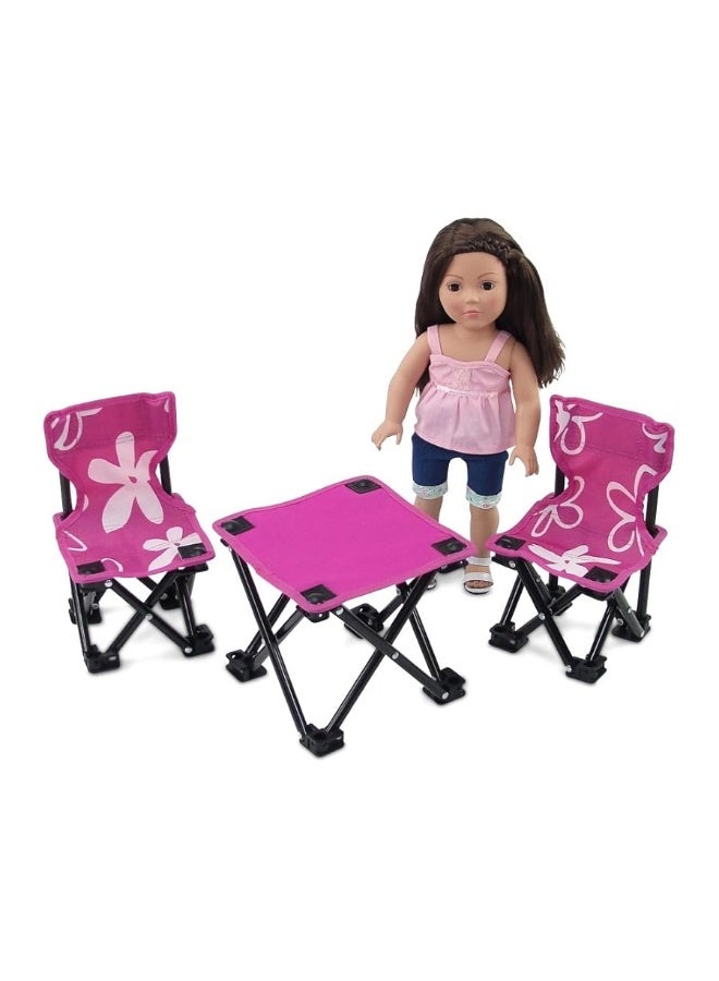 Emily Rose 18 Inch Doll 3-PC Folding Camp Camping Beach Sports Chairs and Table | Doll Furniture is Compatible with16-18